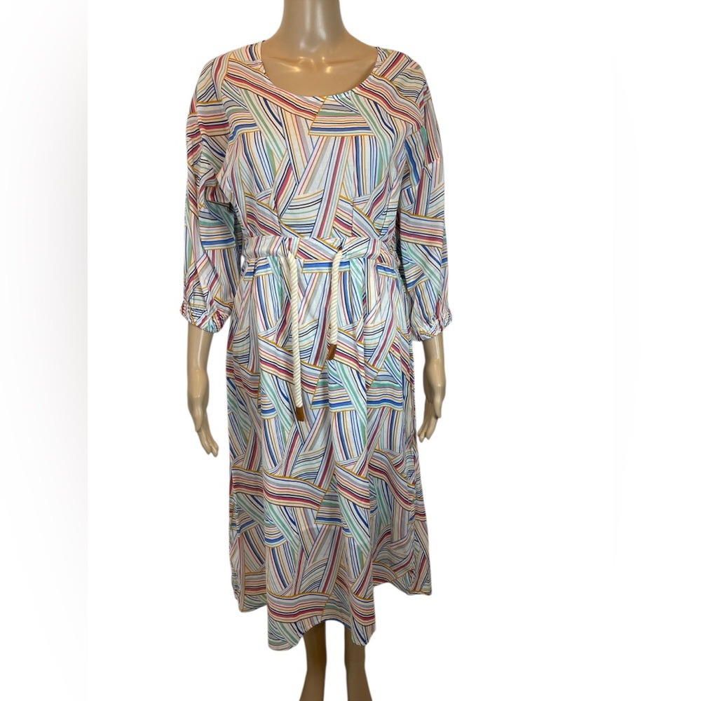 Lili Sidonio Printed Striped  Multicolor Belted Women's Midi Dress size XS
